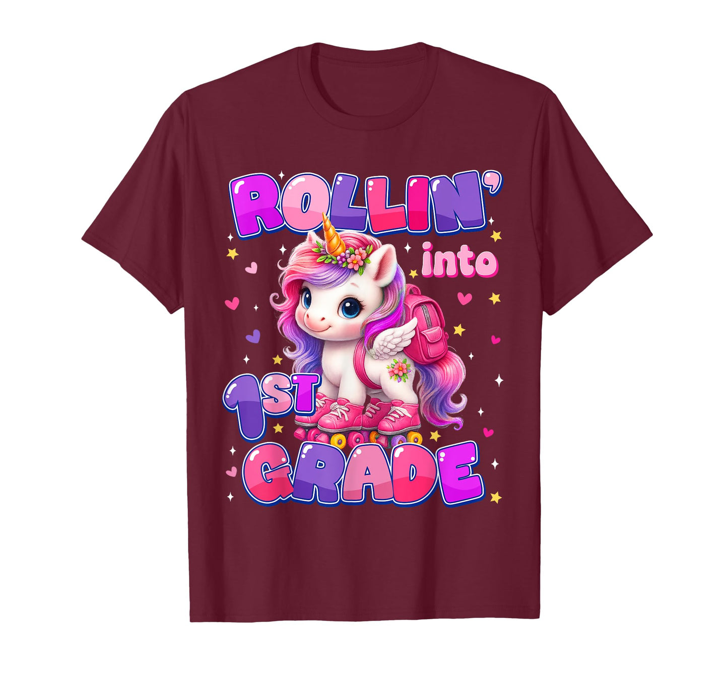 Rolling Into 1st Grade Unicorn First Day Of School Girls T-Shirt