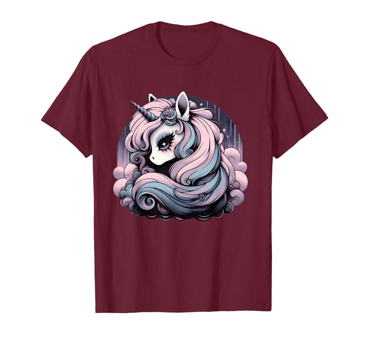 Pastel Goth Cutecore Unicorn Moon - Cute Pink Black Purple T-Shirt