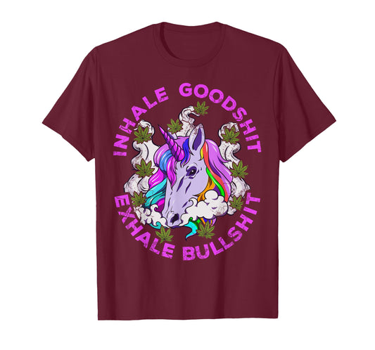 Marijuana Inhale Good Shit Exhale Bullshit Unicorn Funny T-Shirt
