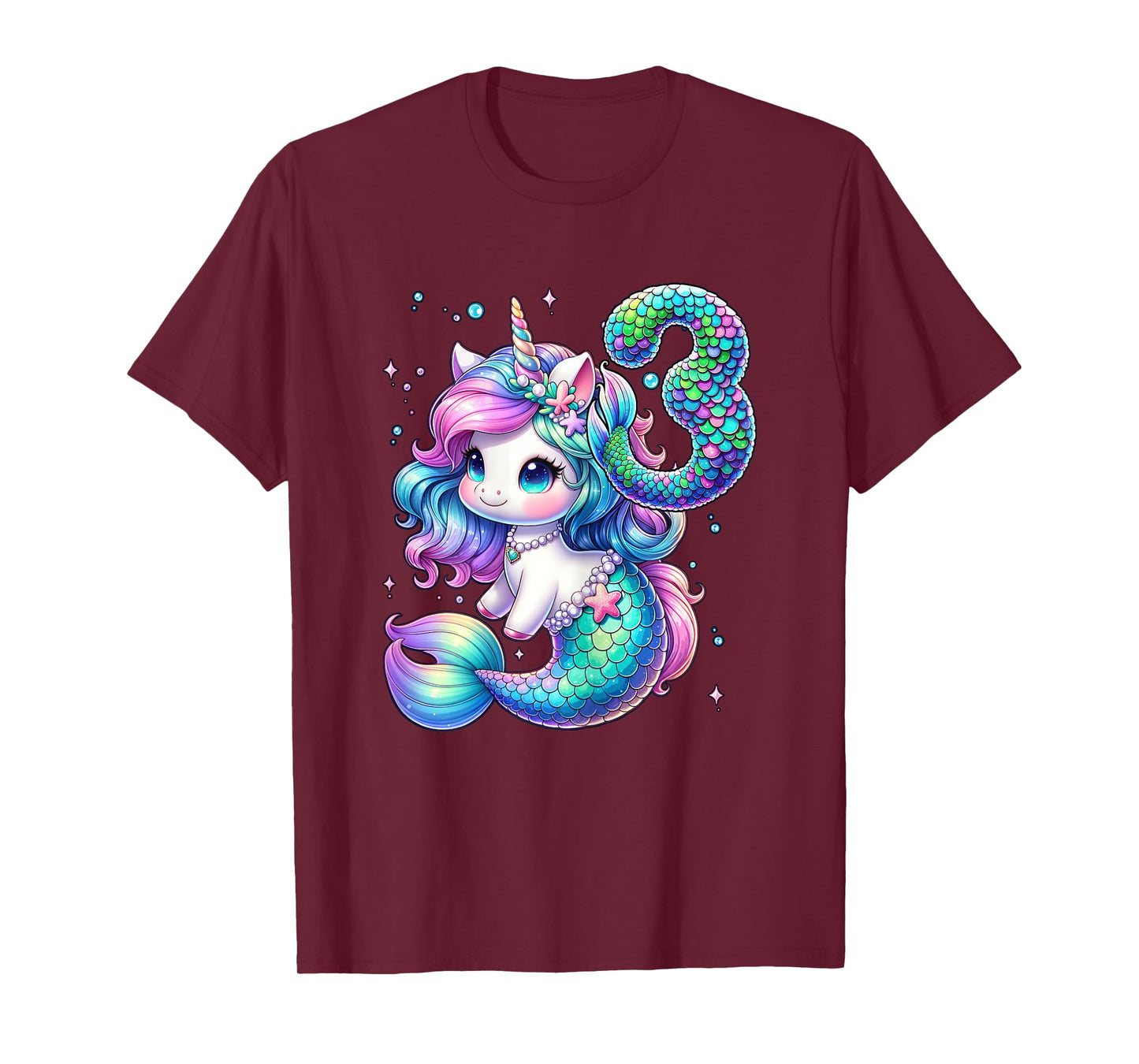 Unicorn Mermaid 3rd Birthday 3 Year Old Party Girls Outfit T-Shirt