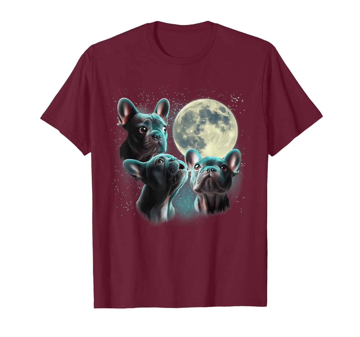 Funny Three French Bulldog Moon, 3 Frenchie Blue, Weird Cute T-Shirt
