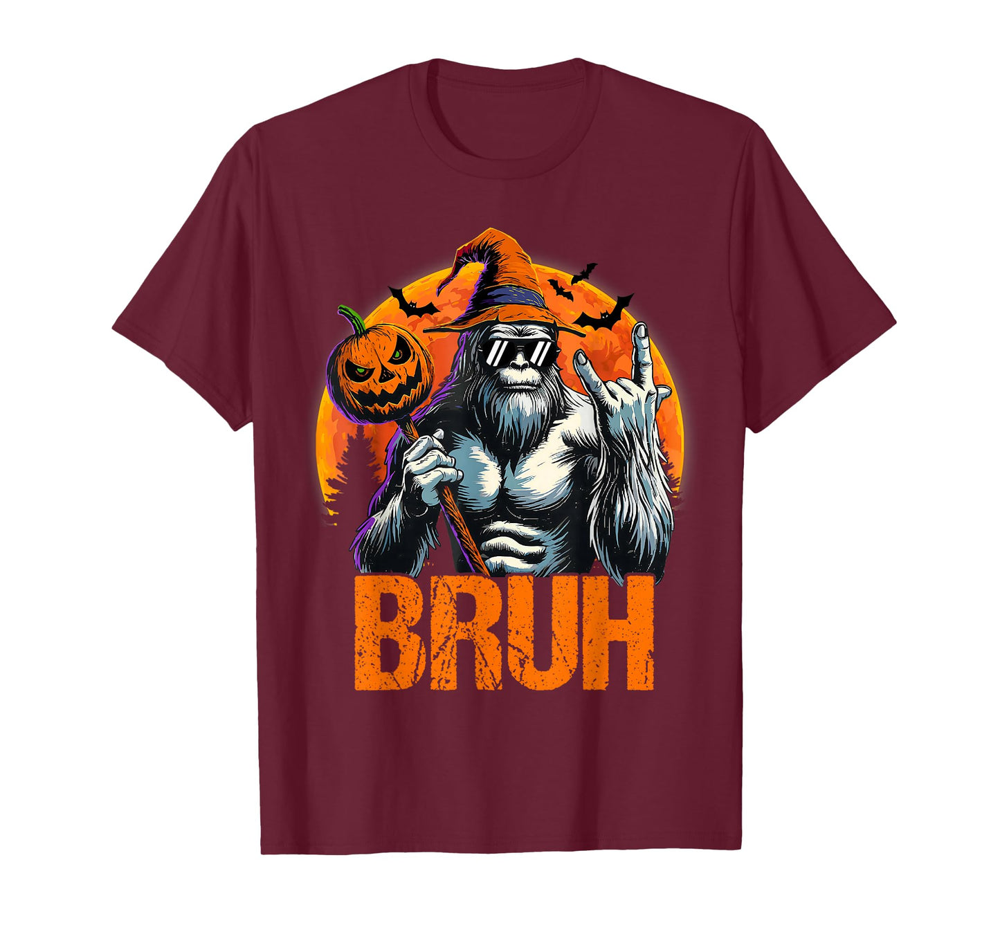 Bruh Halloween Bigfoot Pumpkin Sasquatch Mens Boys T-Shirt