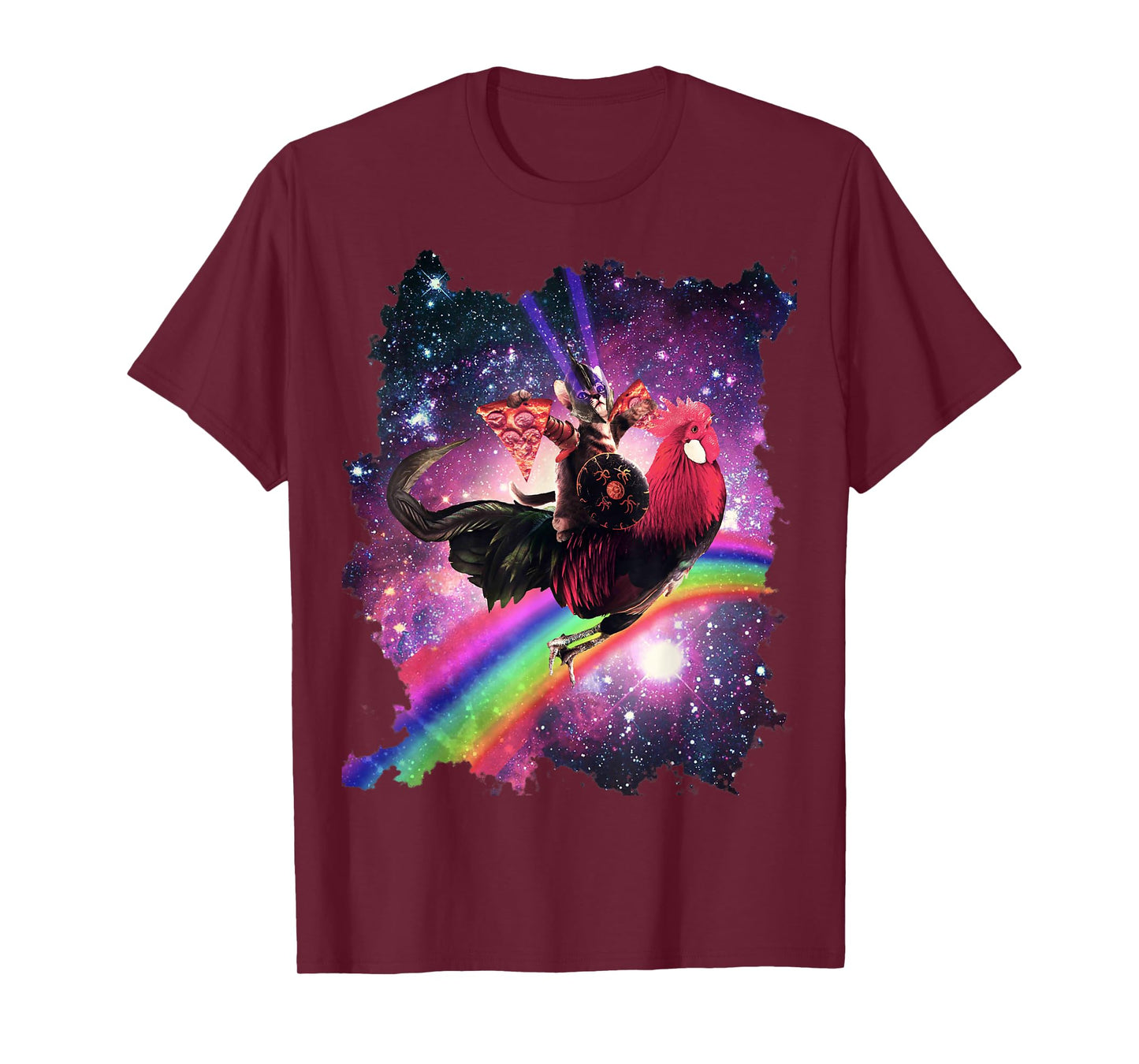 Lazer Warrior Space Cat Riding Chicken with Pizza T-Shirt