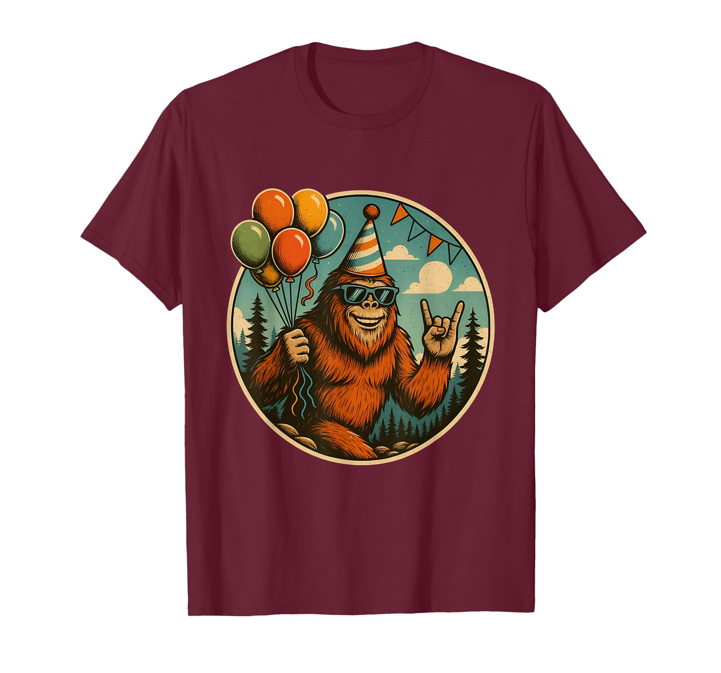Bigfoot Party Vibes Birthday Balloons Forest Fun T-Shirt