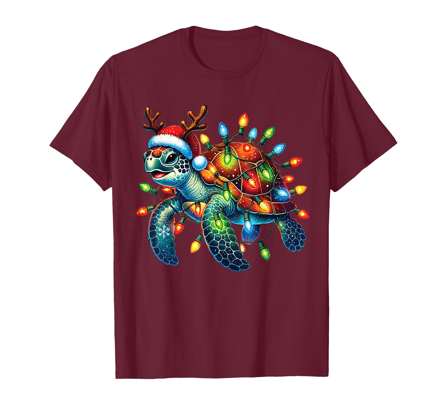 Sea Turtle Christmas Lights Funny Santa Hat Merry Christmas T-Shirt