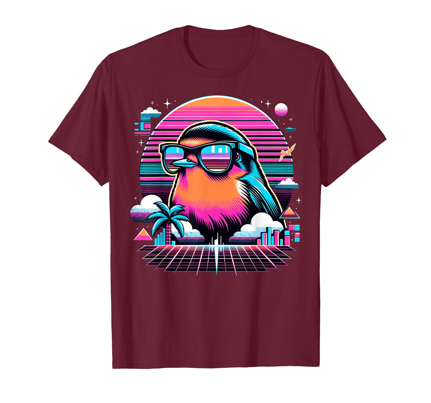 Cool Bird 80s Retrowave 90s Vaporwave American Robin Bird T-Shirt