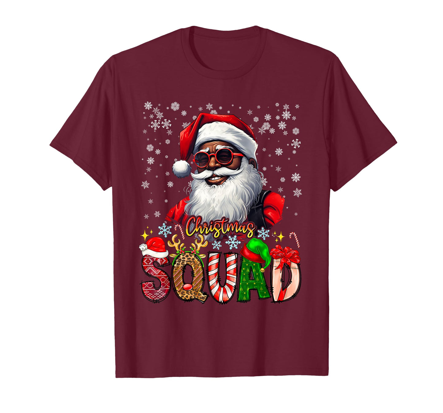 Christmas Squad Santa Afro Man Proud Black African American T-Shirt
