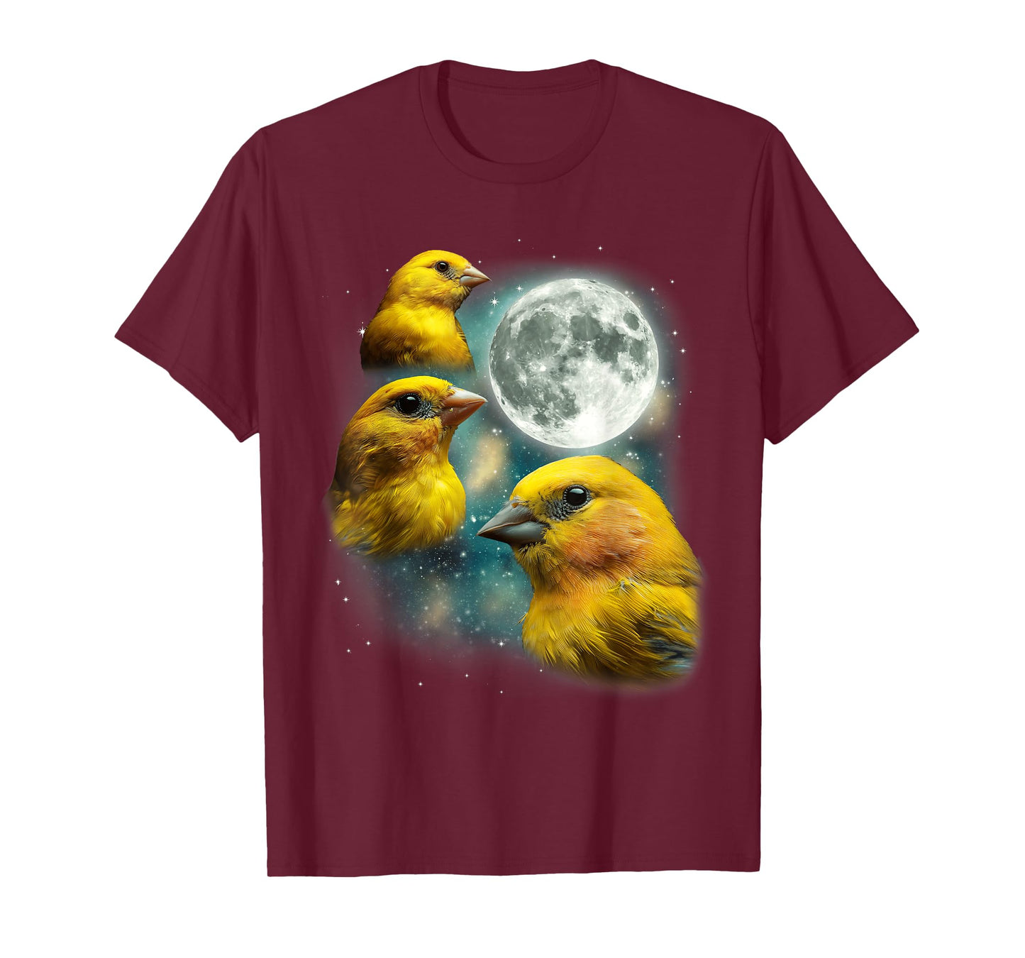 Three Canary Moon | 3 Canaries On A Magical Night Cute Bird T-Shirt