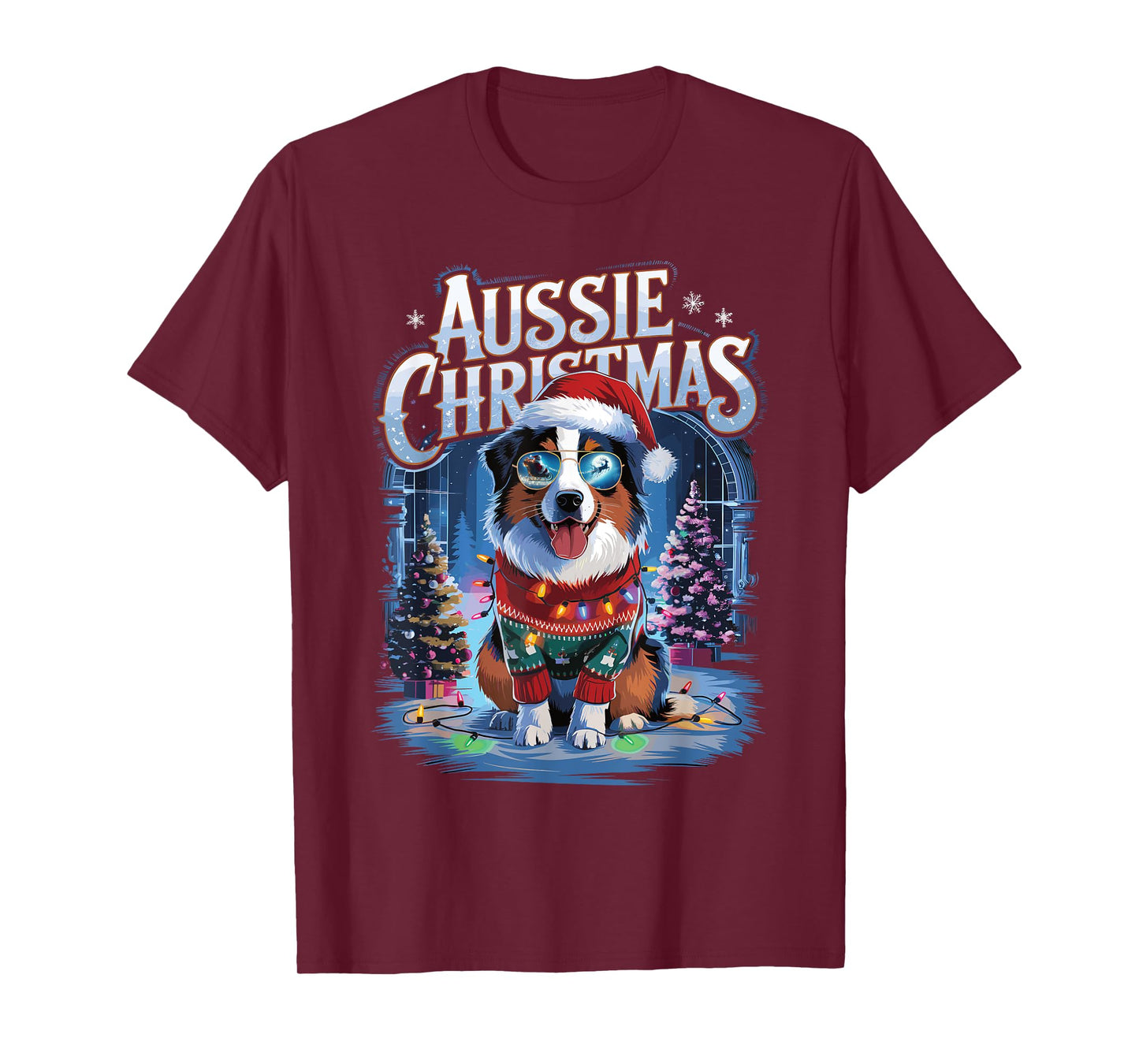 Aussie Christmas Santa Hat Dog Christmas Australian Shepherd T-Shirt