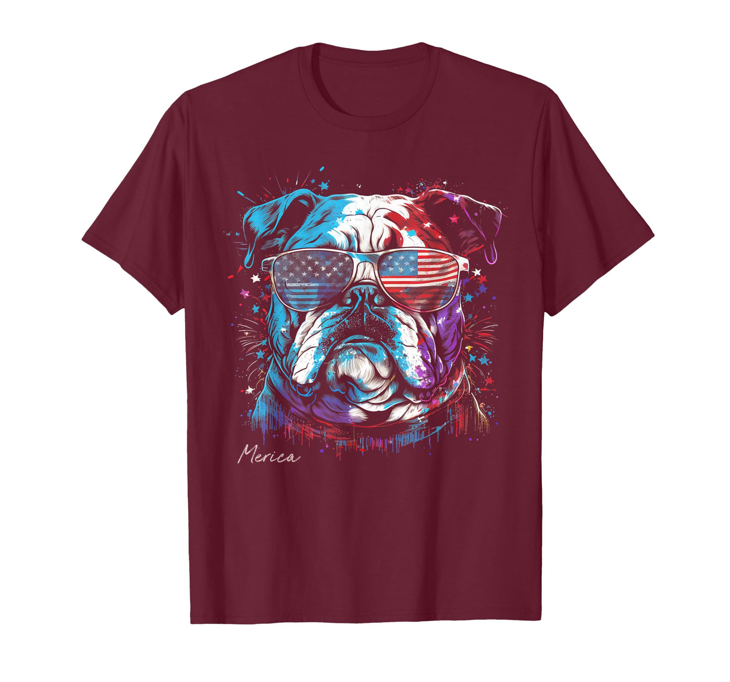 English Bulldog Dog 4th of July American Flag USA Funny Women Kids Men T-Shirt