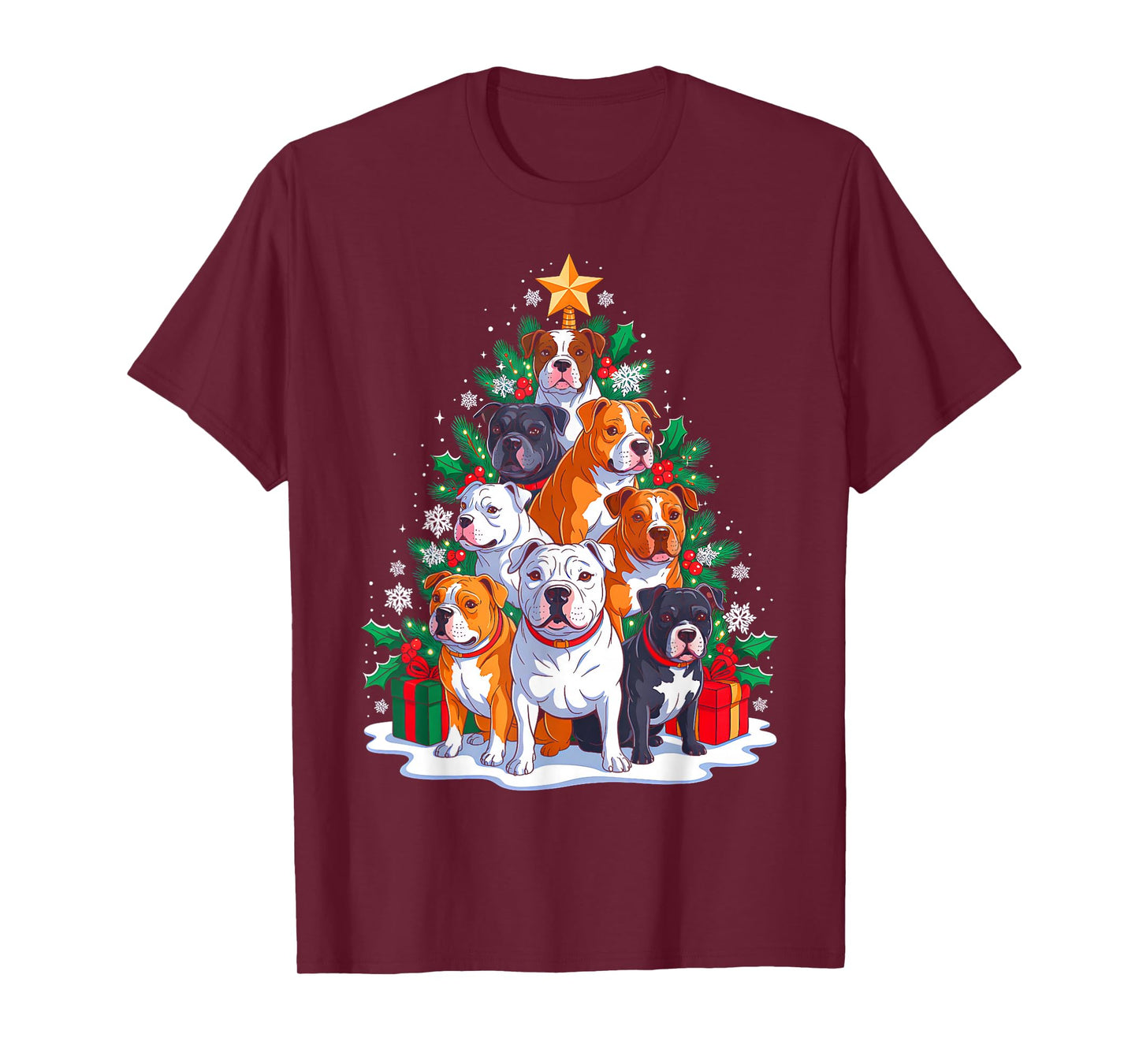 Pittbull Tree Christmas Pittbull Lover Xmas Squad Men Women T-Shirt
