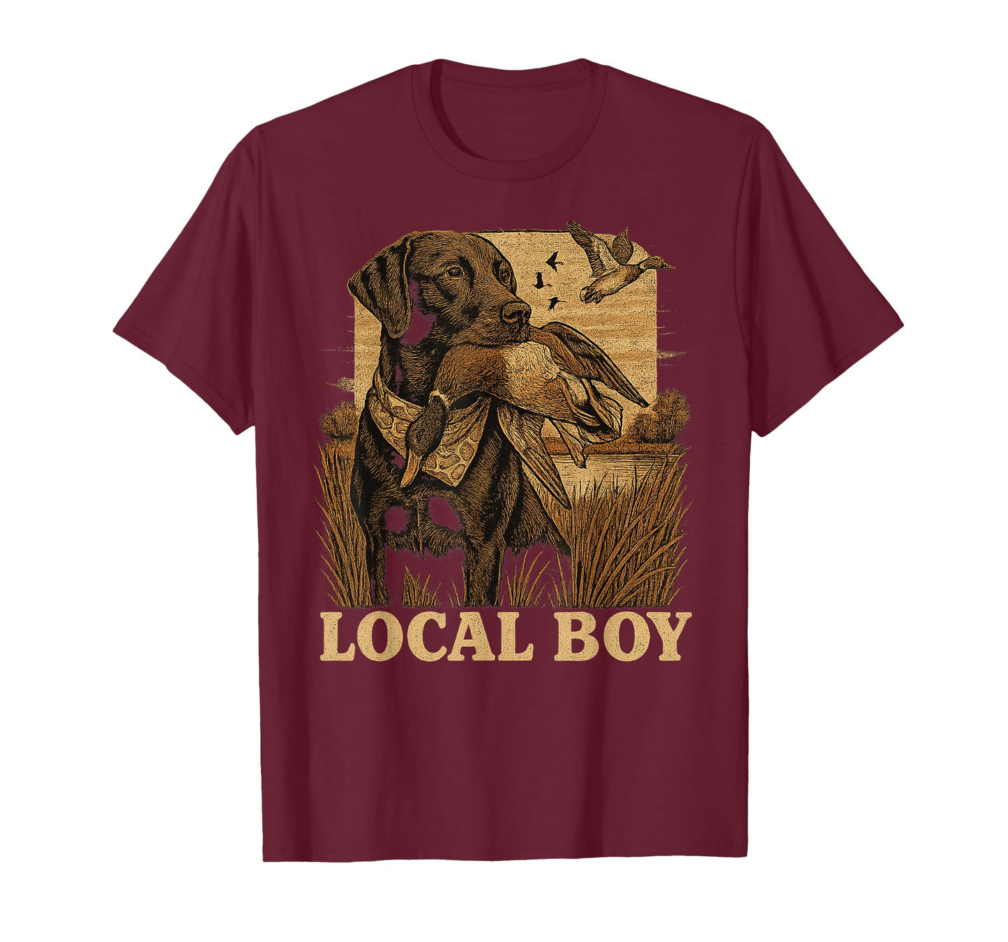Local Boy Black Lab Hunting Dog Duck Marsh Scene Sunset T-Shirt