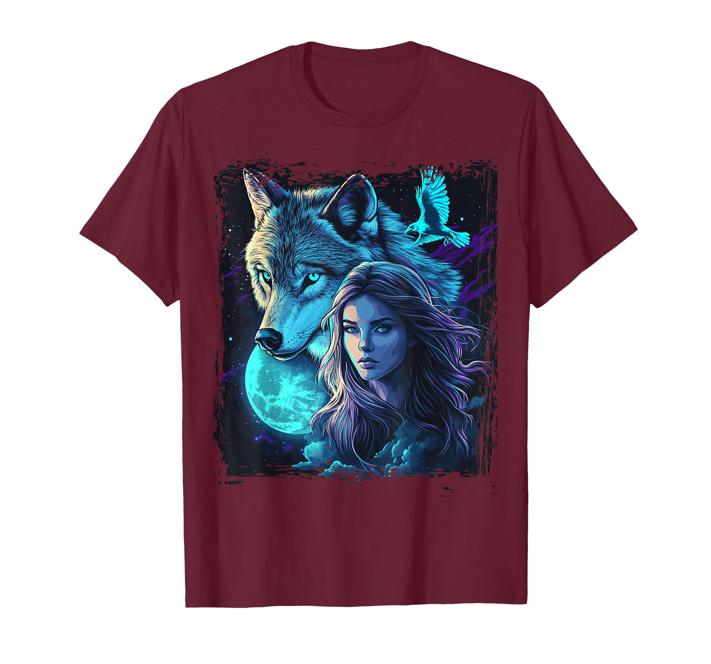 Wolf Girl Ethnic Tribal Boho Feather Native American Hippie T-Shirt
