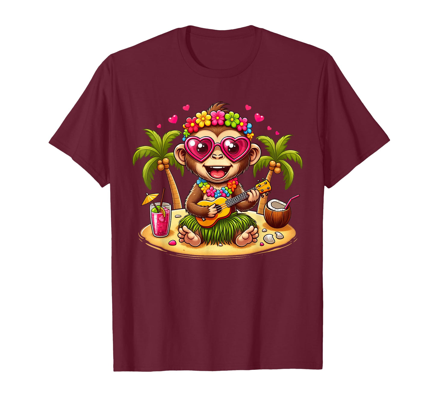 Funny Monkey Hawaiian Costume Kids Summer Vacation Monkey T-Shirt