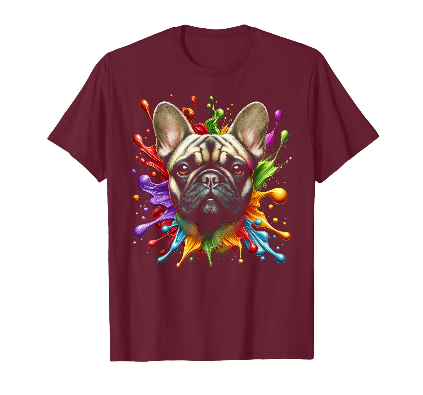 Cute French Bulldog in Colourful Paint Splashes T-Shirt