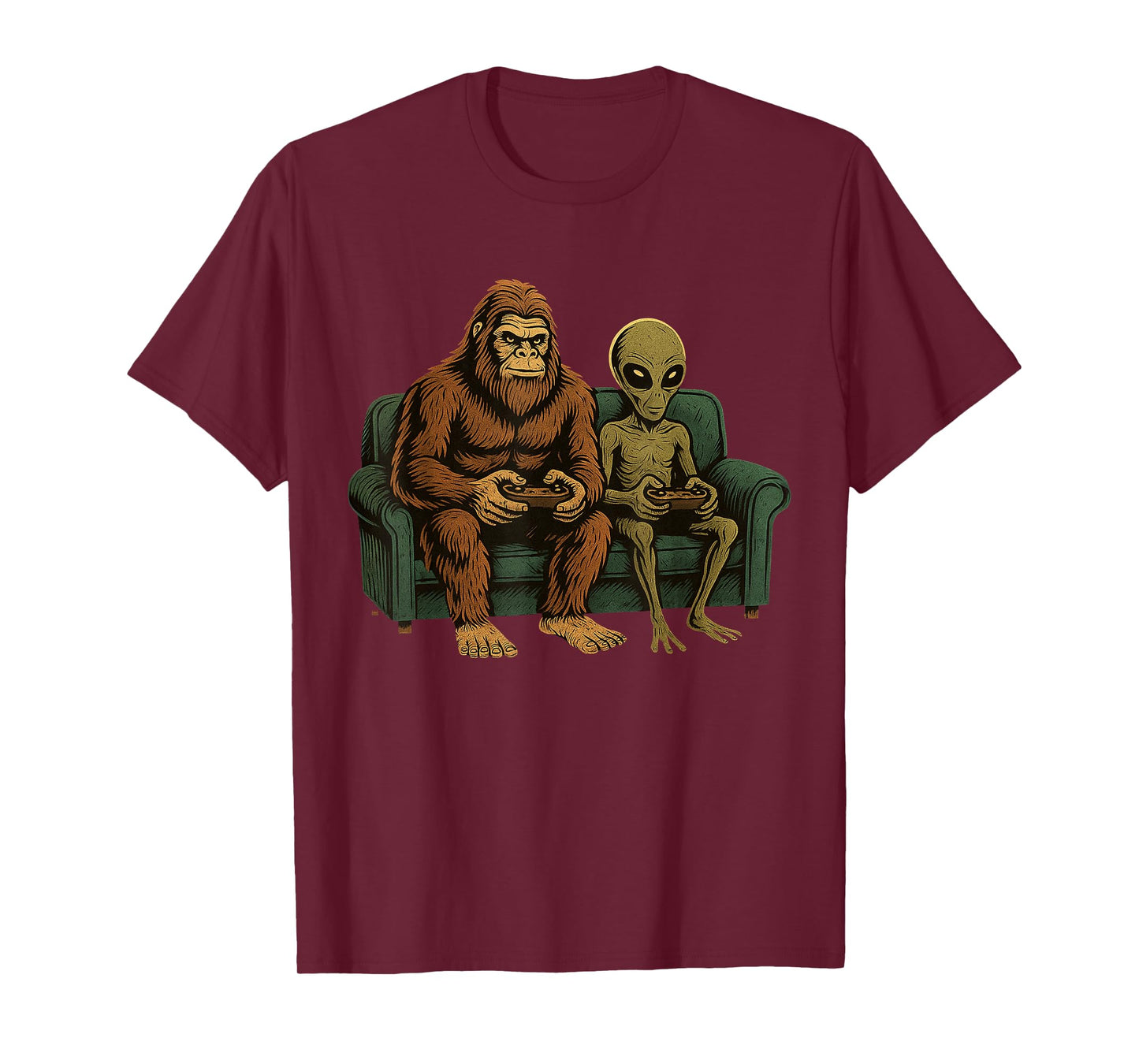 Bigfoot Alien Video Games Shirt Men Boys Gaming Sasquatch T-Shirt