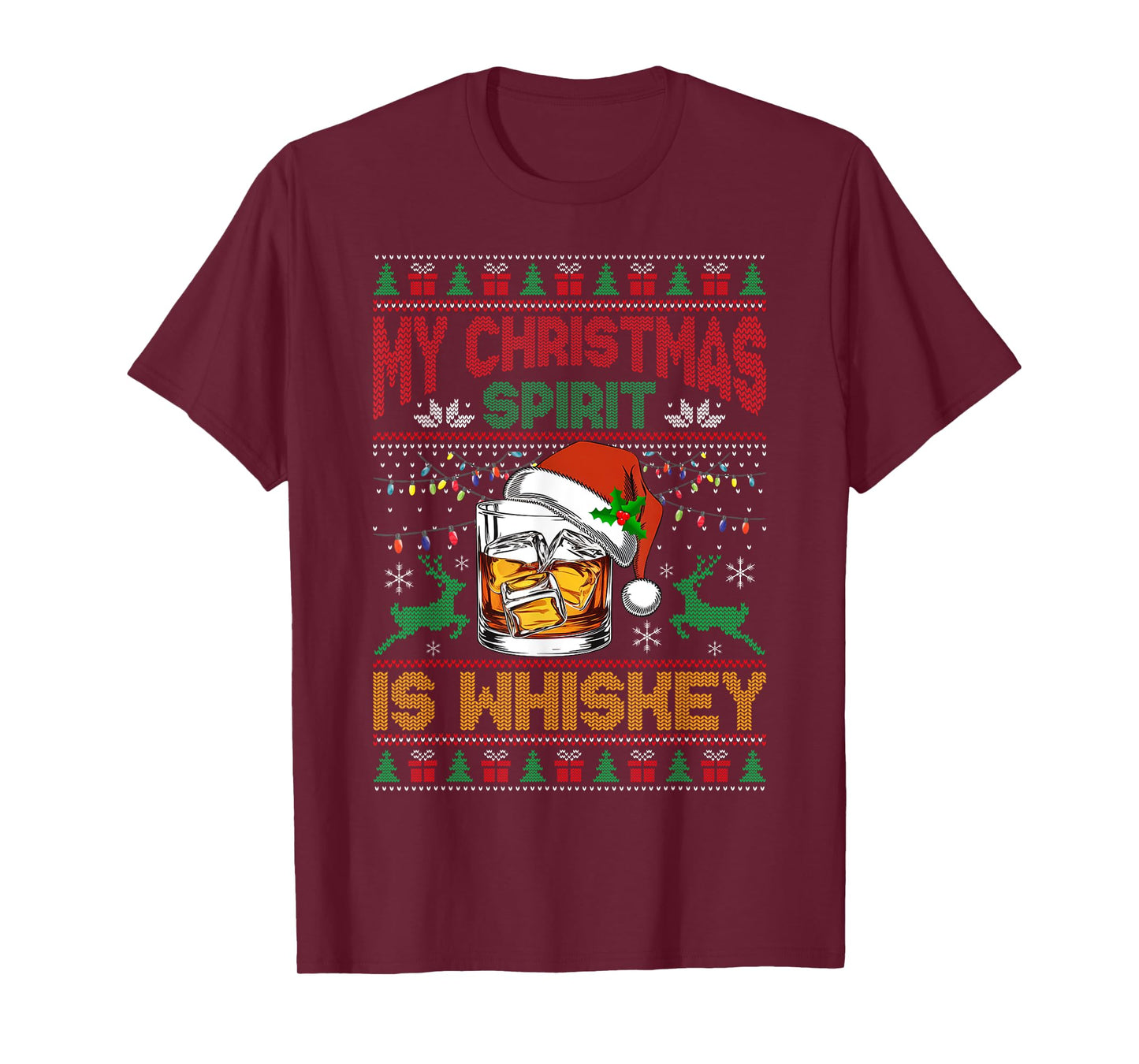 My Christmas Spirit Is Whiskey Ugly Sweater Xmas Pajamas T-Shirt