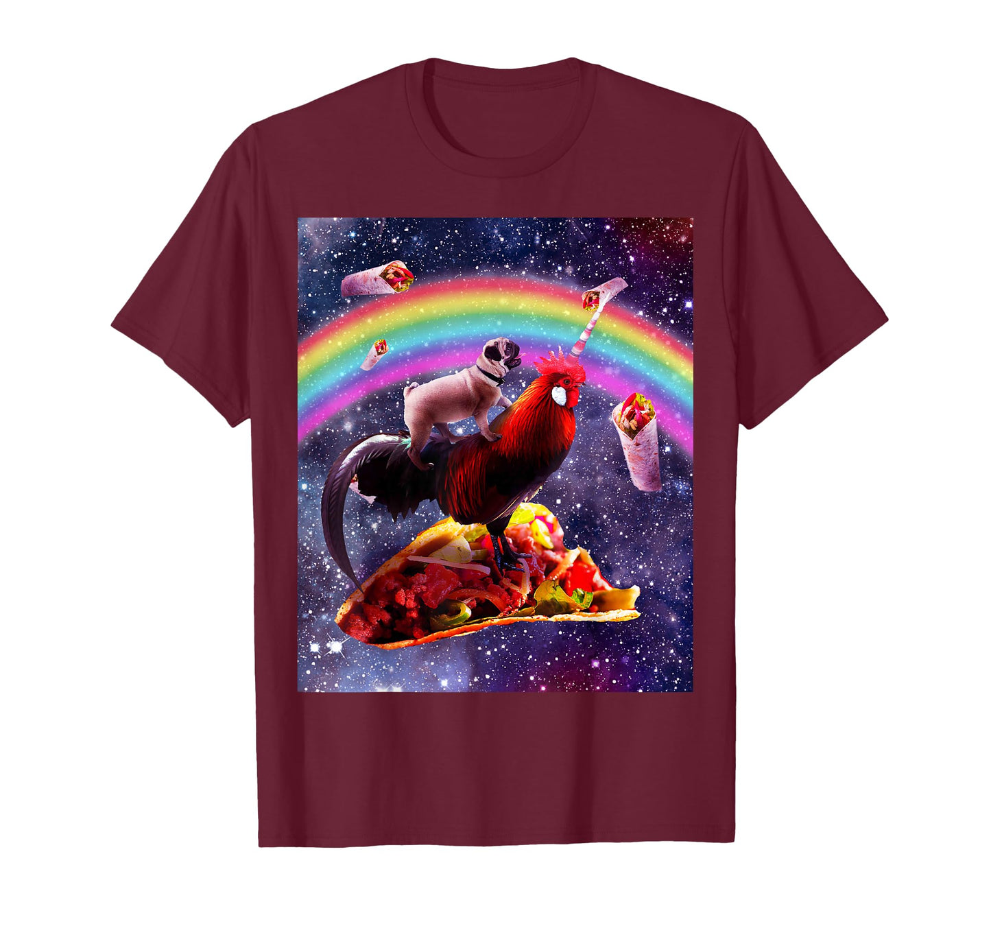Space Pug Riding Chicken Unicorn - Taco & Burrito T-Shirt