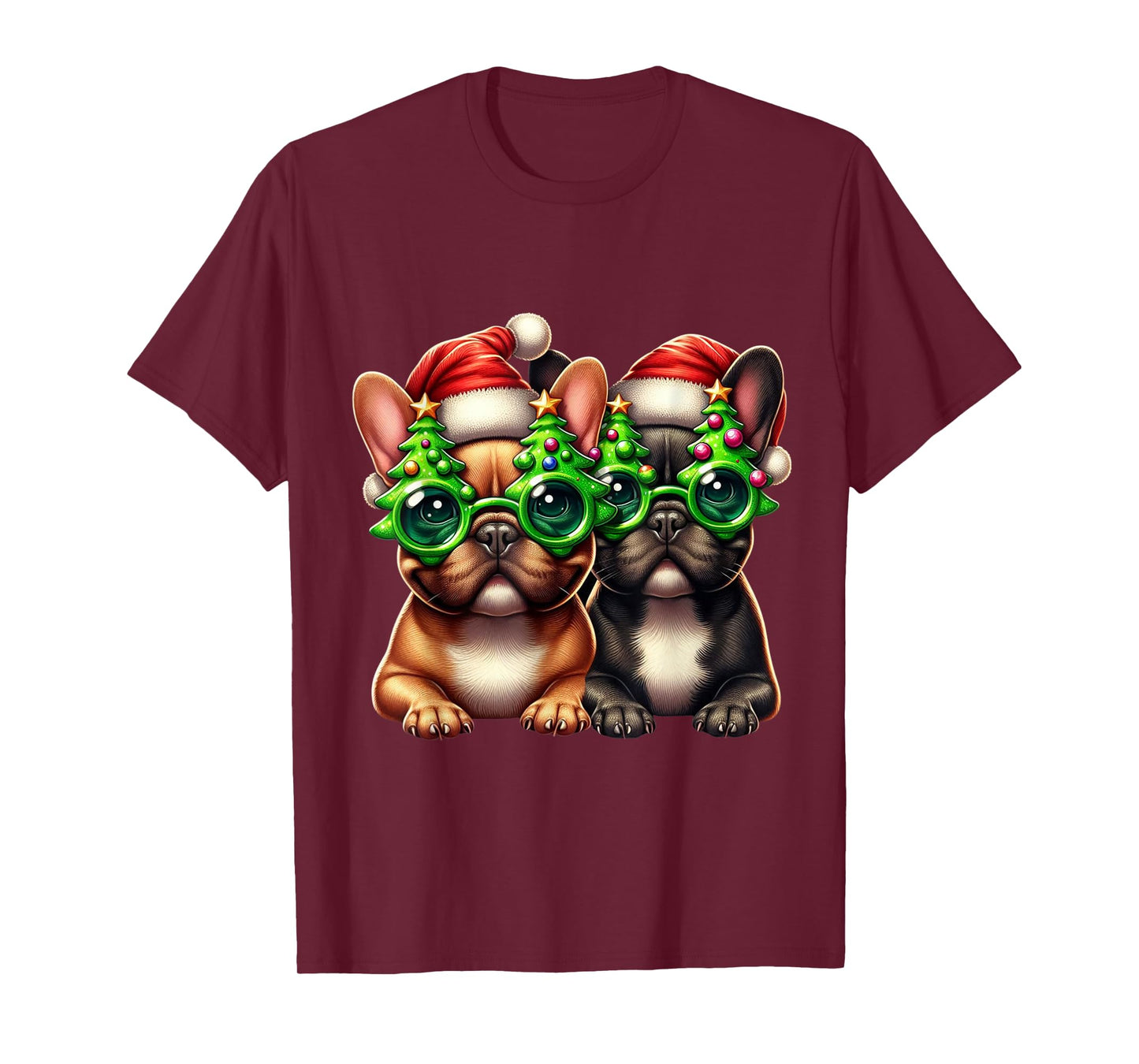 French Bulldog Wearing Christmas Tree Glasses Men Women Kids T-Shirt