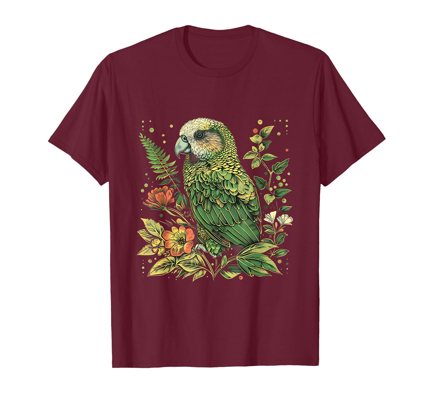 Tropical Jungle Animal Art Kakapo Bird Floral Artwork Kakapo Parrot Animal Lovers Unisex-Adults T-Shirt Black Small Classic Fit Short Sleeve
