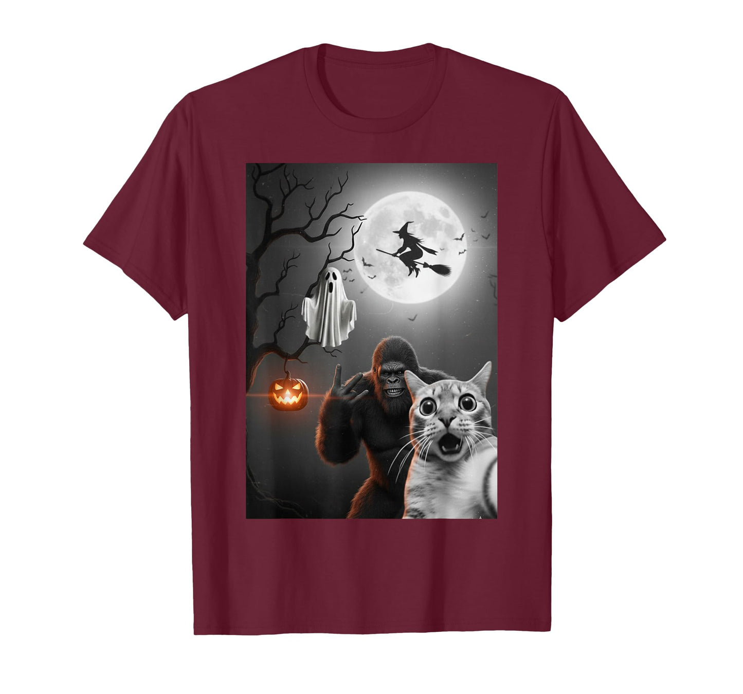 Funny Halloween Spooky cat Ghost Bigfoot Costume Men Women T-Shirt