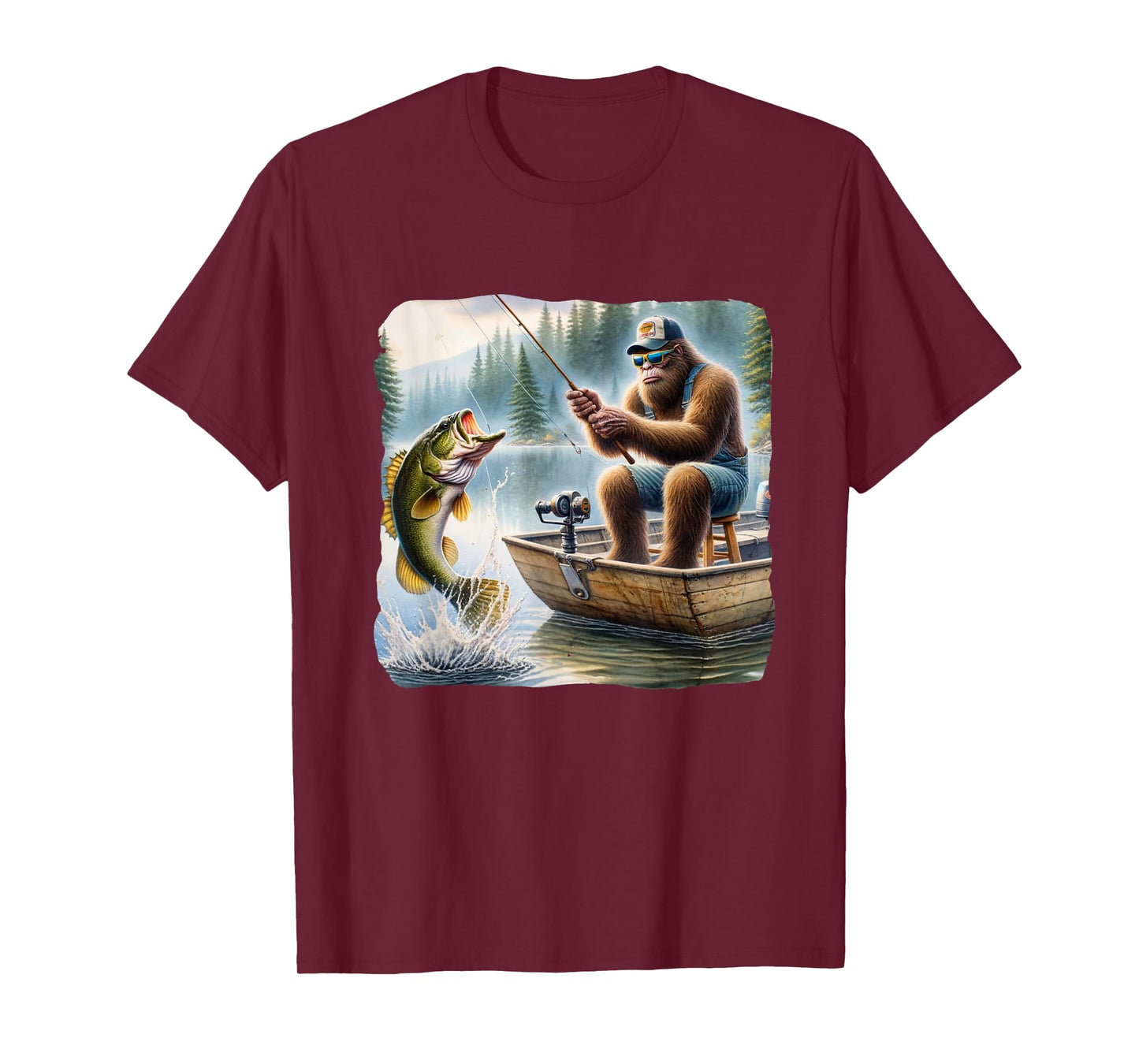 Bigfoot Fishing Funny Sasquatch Summer Bass Fisherman T-Shirt