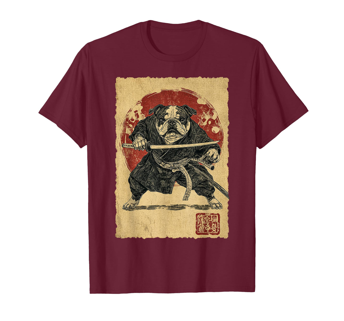 Funny Vintage Japanese Art Bulldog Ninja Samurai Warrior Men Women Girls Kids T-Shirt