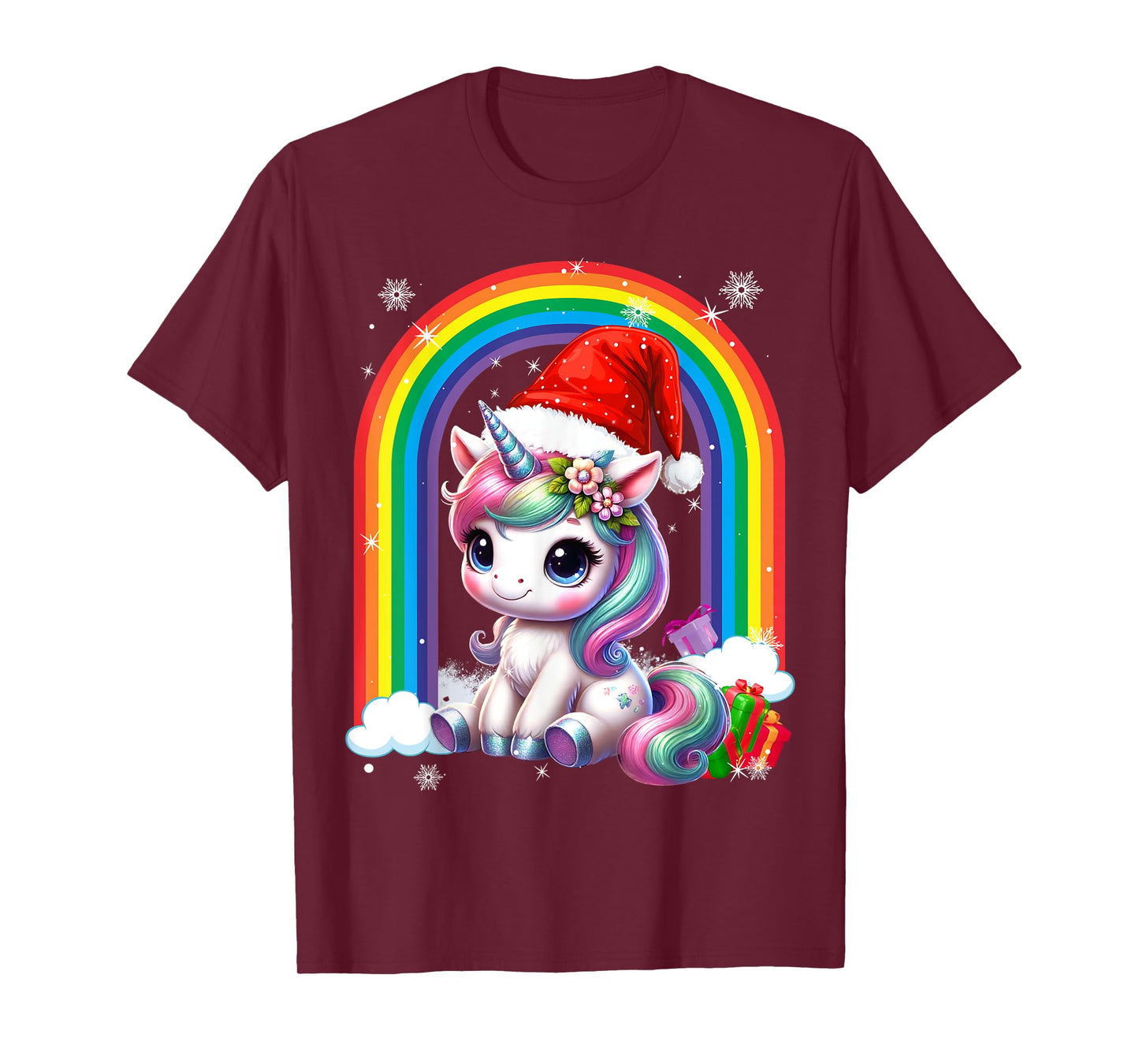Unicorn Girls Christmas 2025 Women Kids Santa Unicorn Xmas T-Shirt