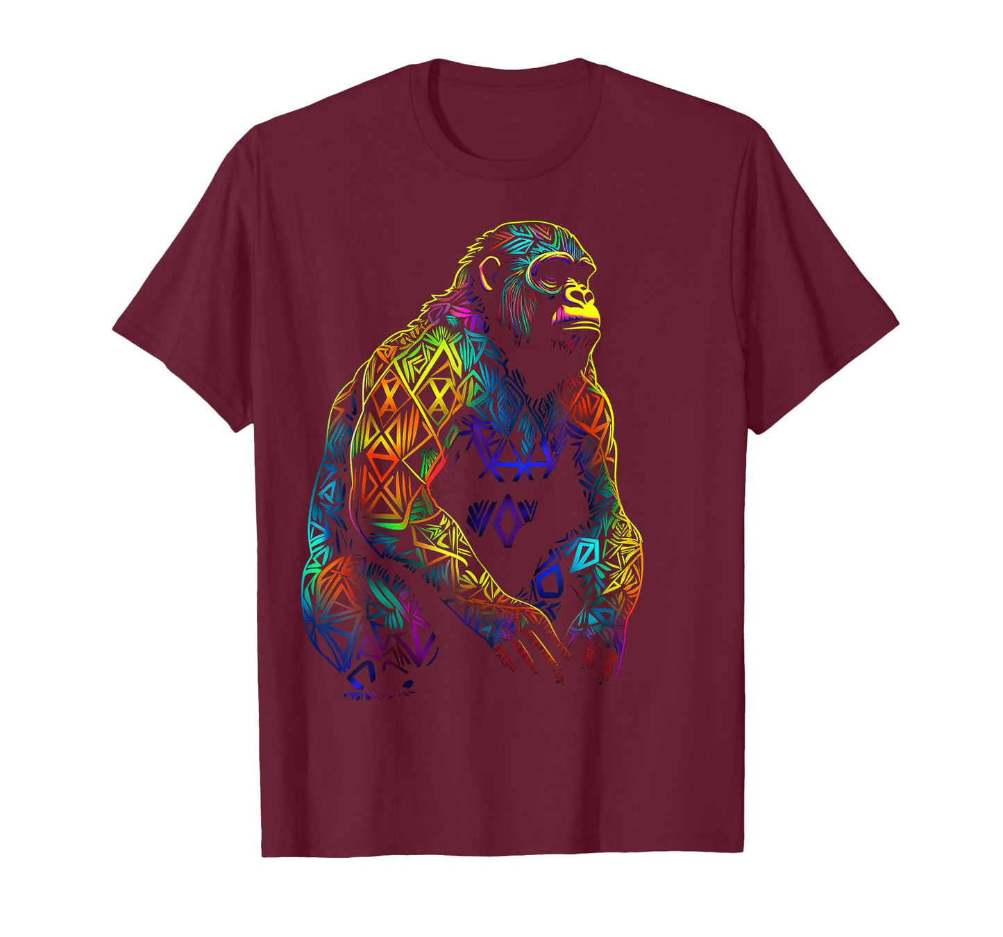 Gorilla Artwork Mandala Animal Colorful Art Graphic Monkey T-Shirt