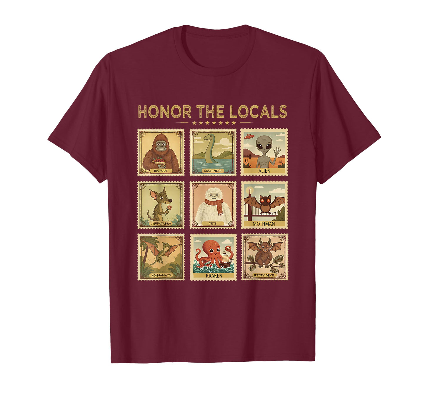 Retro Honor The Locals Bigfoot Big Foot Women Men Cryptid T-Shirt