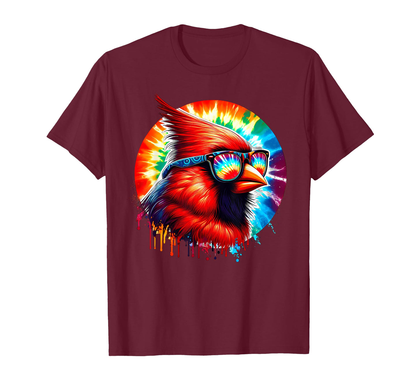 Cool Tie Dye Cardinal Sunglasses Bird Illustration Art T-Shirt
