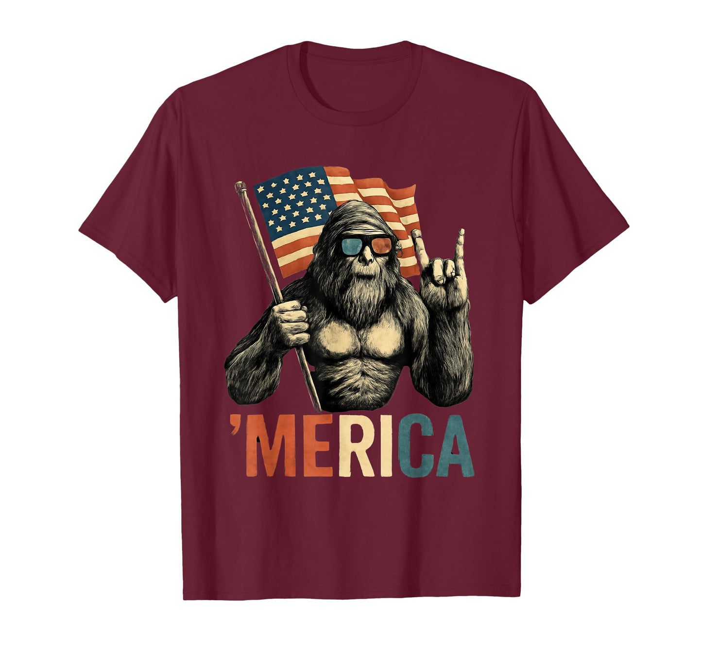 Bigfoot Merica American Flag Patriotic 4th Of July T-Shirt