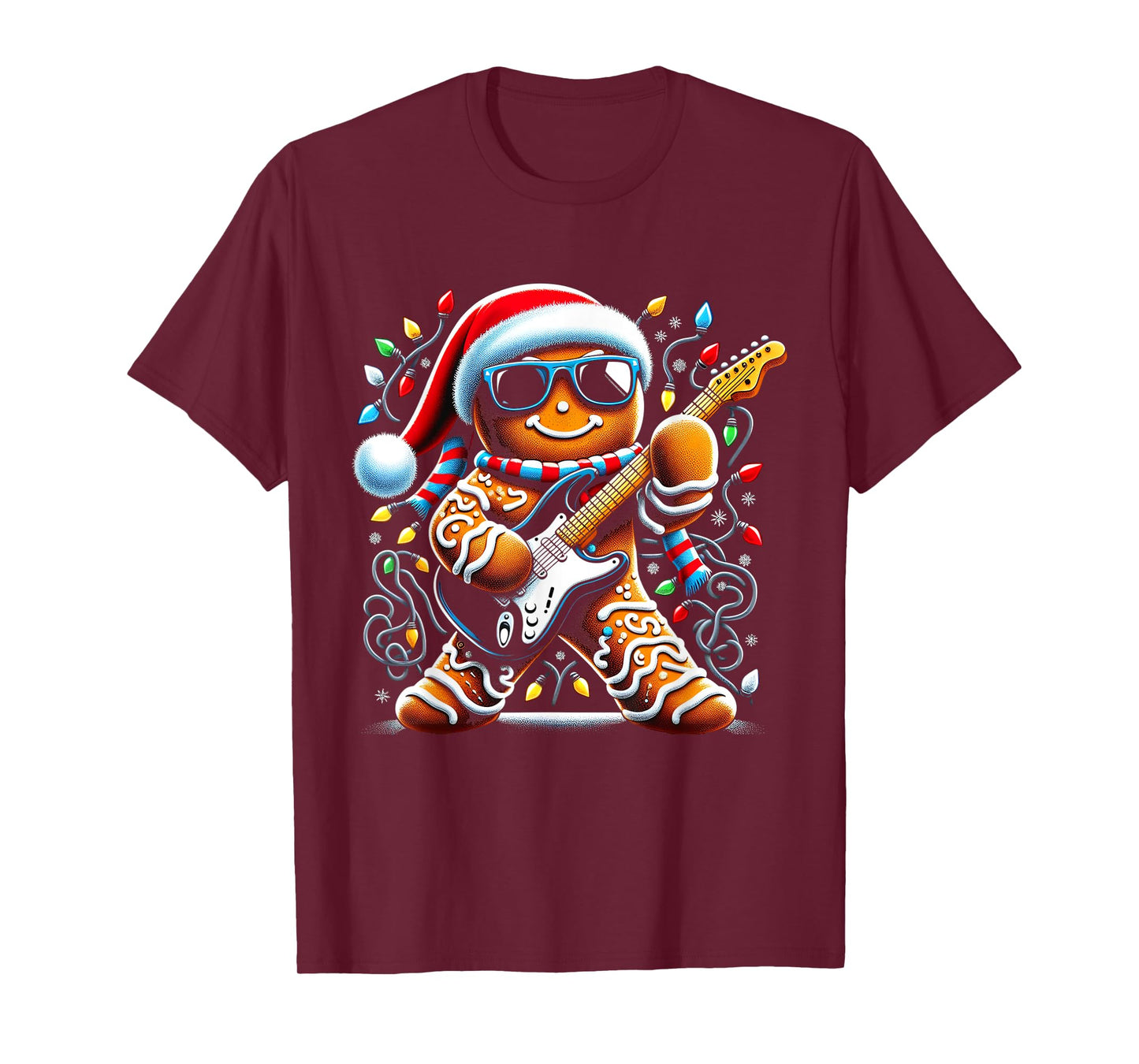 Rock Guitar Gingerbread Playing Guitar -Funny Christmas Xmas T-Shirt