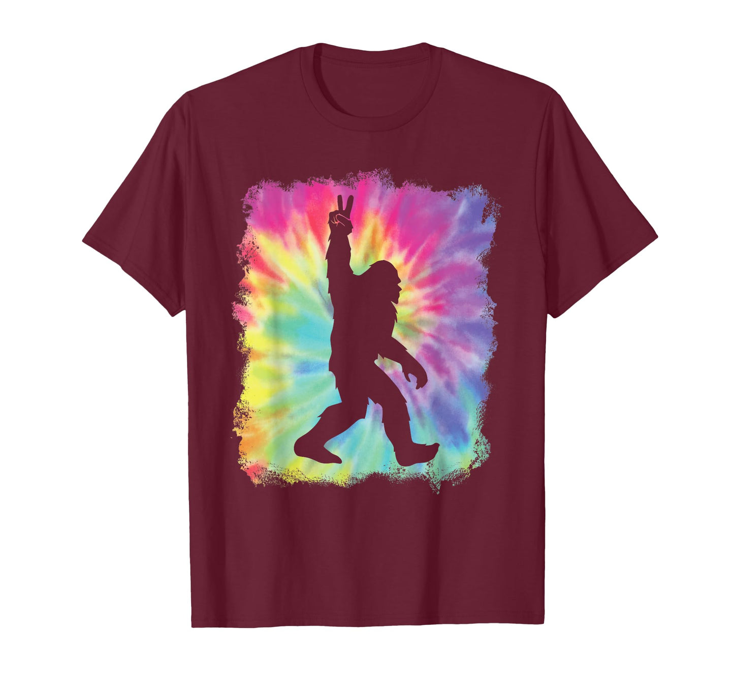 Bigfoot Sasquatch Peace Big Foot Squatch Tie Dye Rainbow Tee T-Shirt