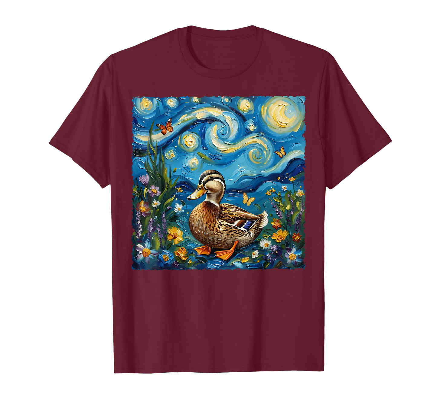 Van Gogh's Starry Night Style Earth Day Duck Wildlife Art T-Shirt