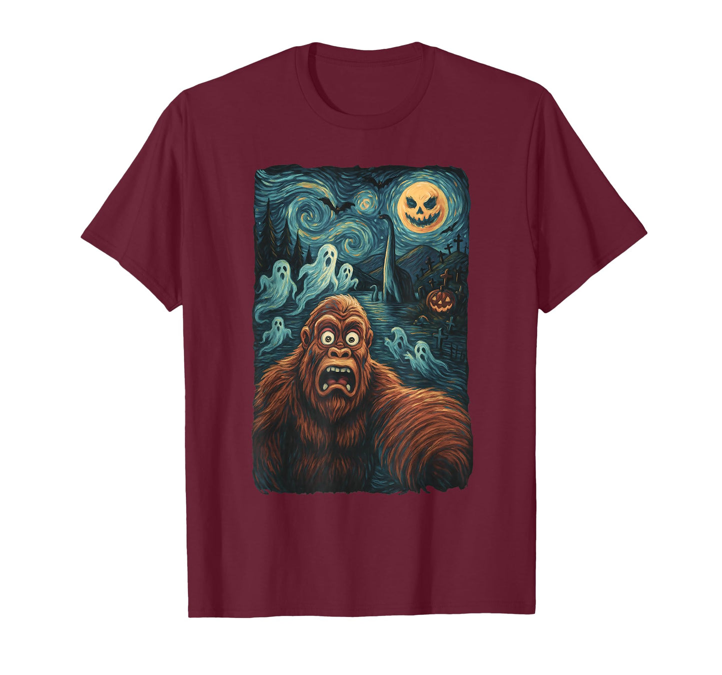 Bigfoot Selfie Shirt Starry Night Halloween Ghosts Tee T-Shirt