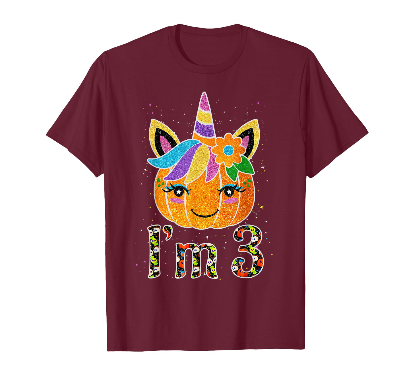 3 Years Old Unicorn Pumpkin Cute Design Birthday Halloween T-Shirt