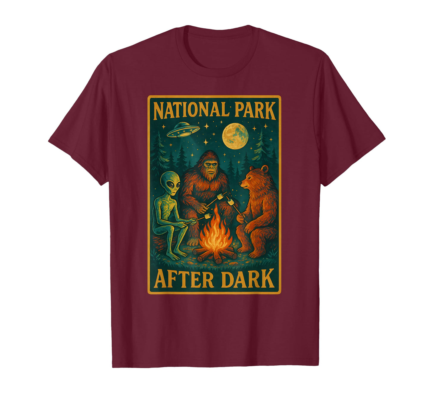 National Park After Dark Alien Bigfoot Bear Camping T-Shirt