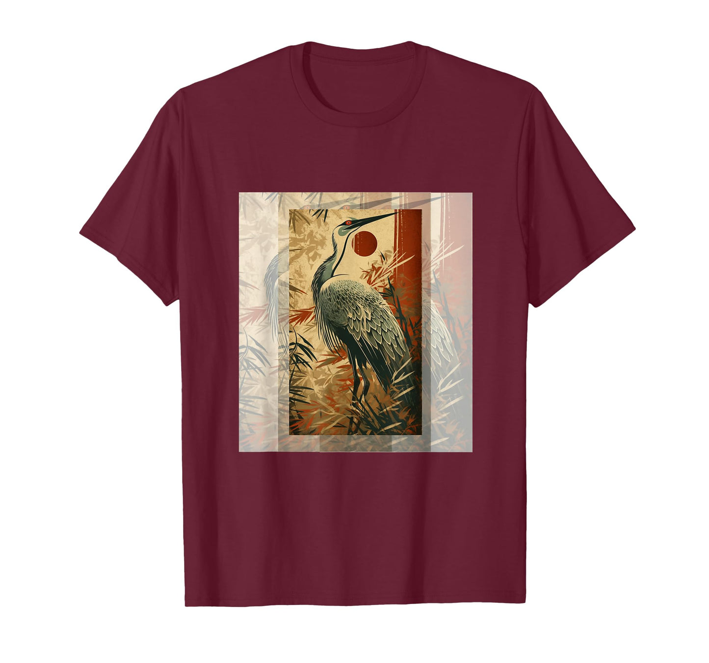 Vintage Japanese Fine Art Crane Bamboo and Iris Japan T-Shirt