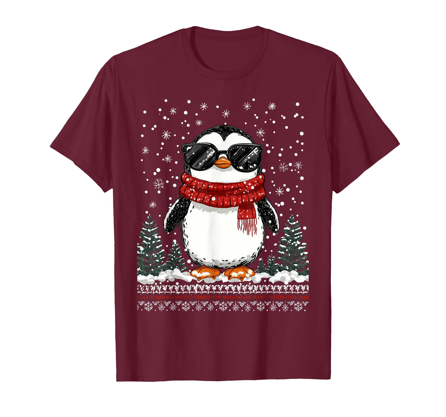 Funny Christmas Penguin With Sunglasses Ugly Christmas T-Shirt