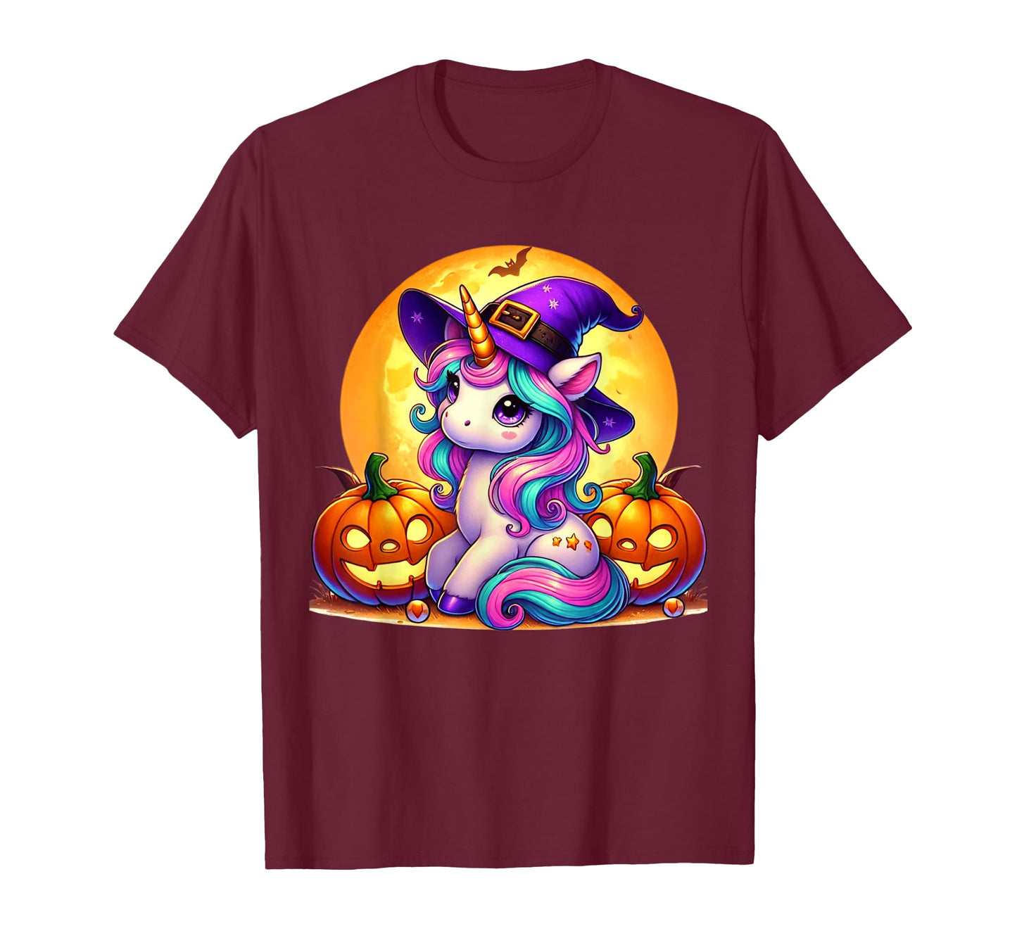 Cute Halloween Unicorn Witch Pumpkin Girls Women School T-Shirt