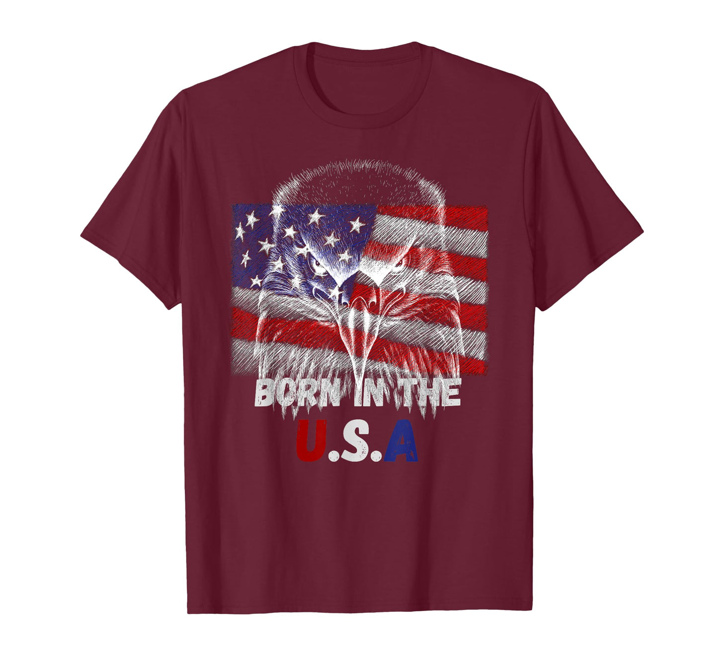 Born In The U.S.A Eagle Silhouette Patriotic Flag Tattoo T-Shirt