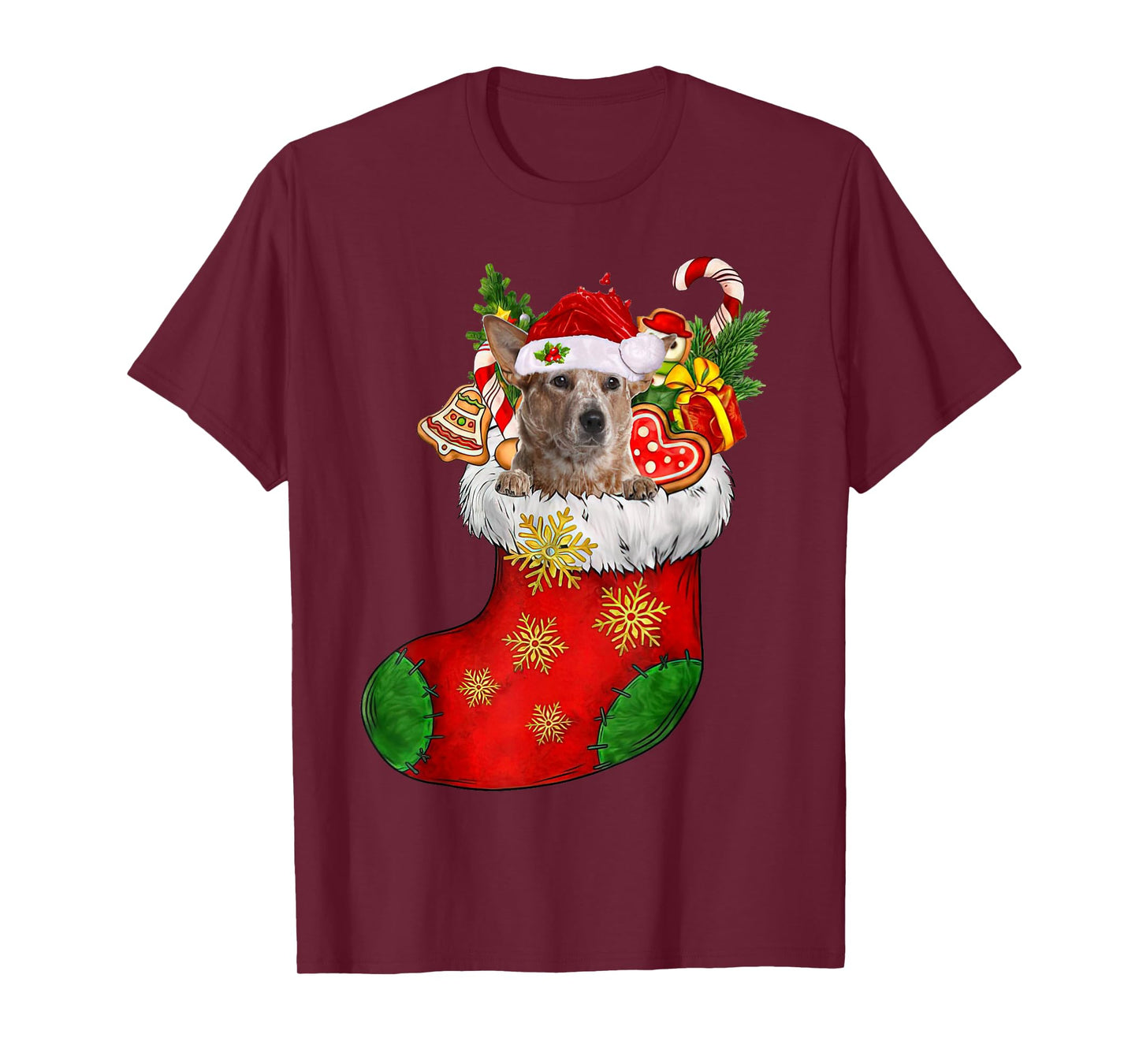 RED Heeler In Sock Christmas Santa Hat Xmas Dog Lover T-Shirt for Men Women