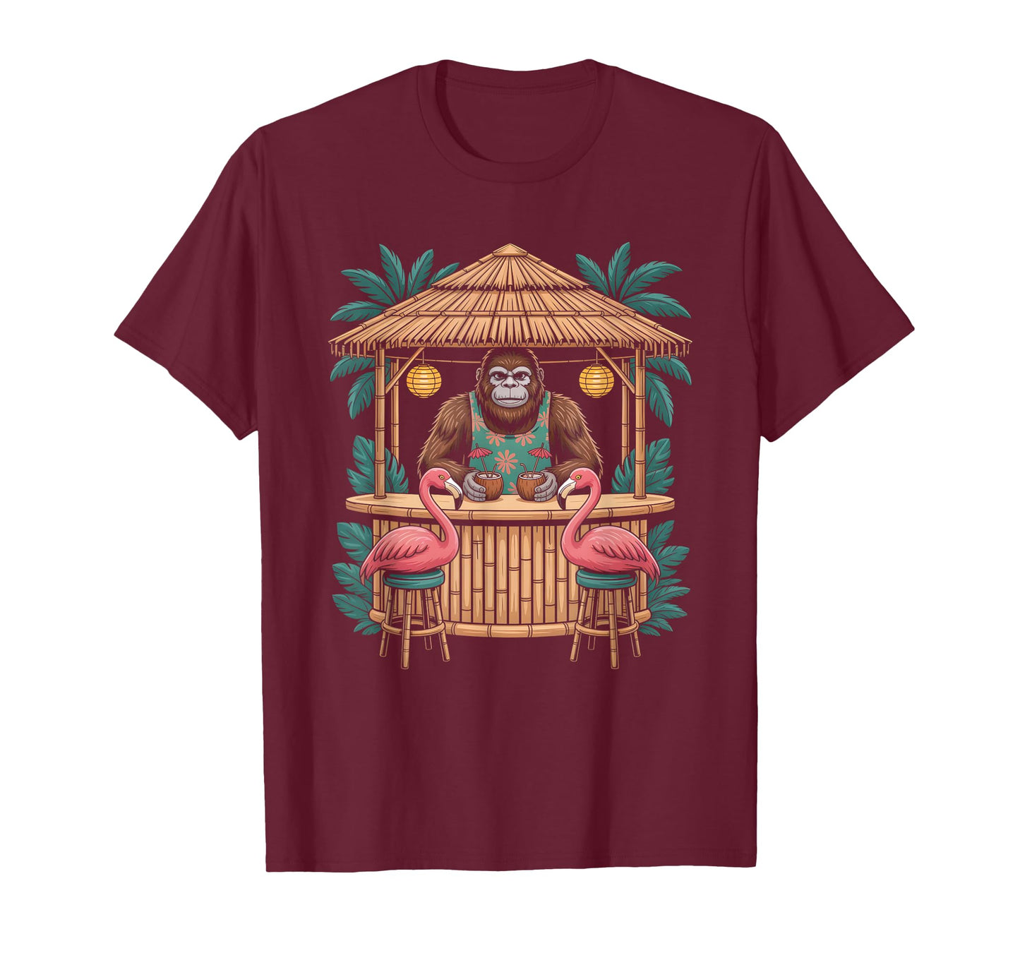 Bigfoot Flamingo Tiki Bar Summer Sun Cocktail Humor T-Shirt