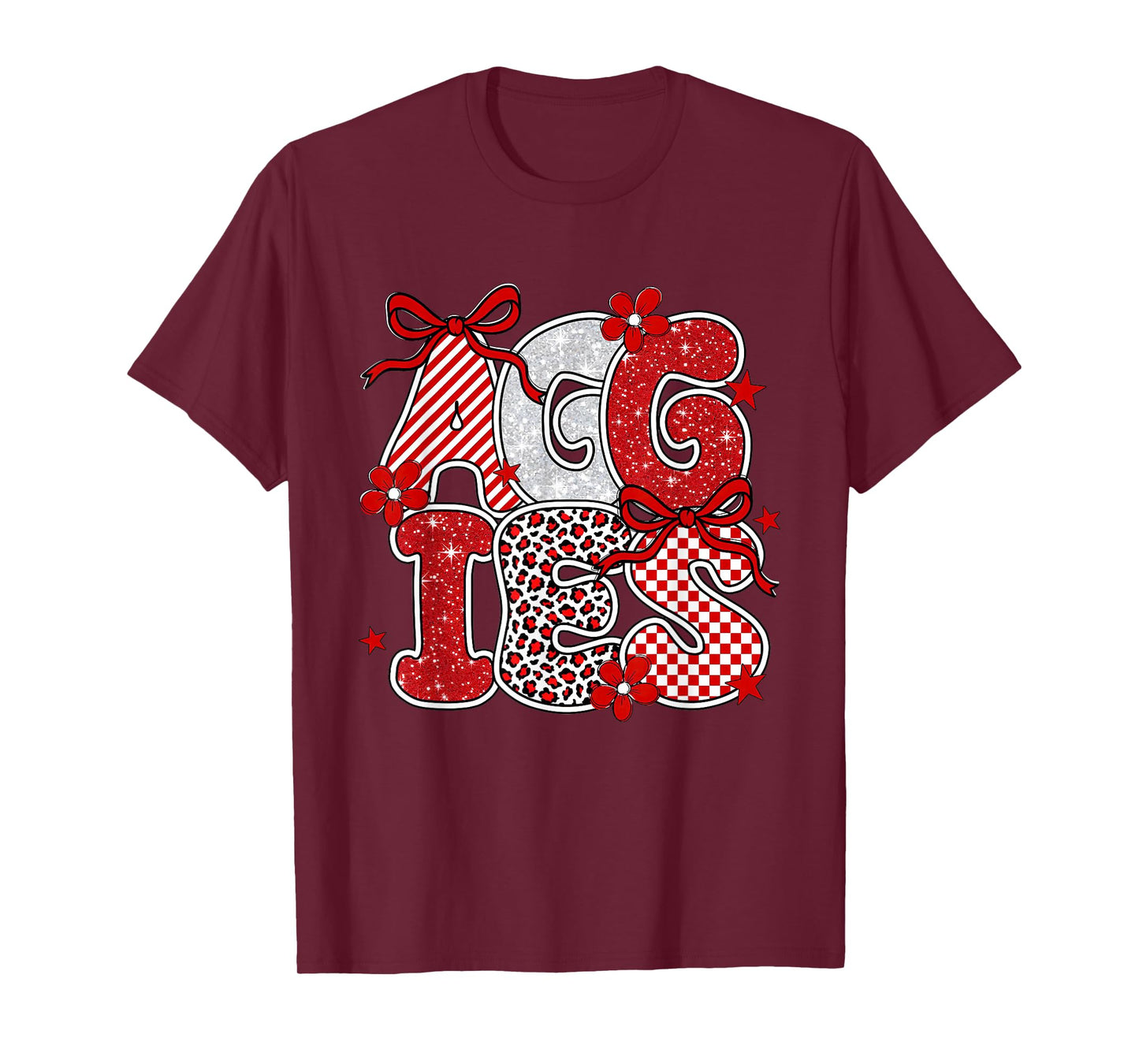 Aggies Maroon and White Leopard School Spirit Mascot Bow T-Shirt
