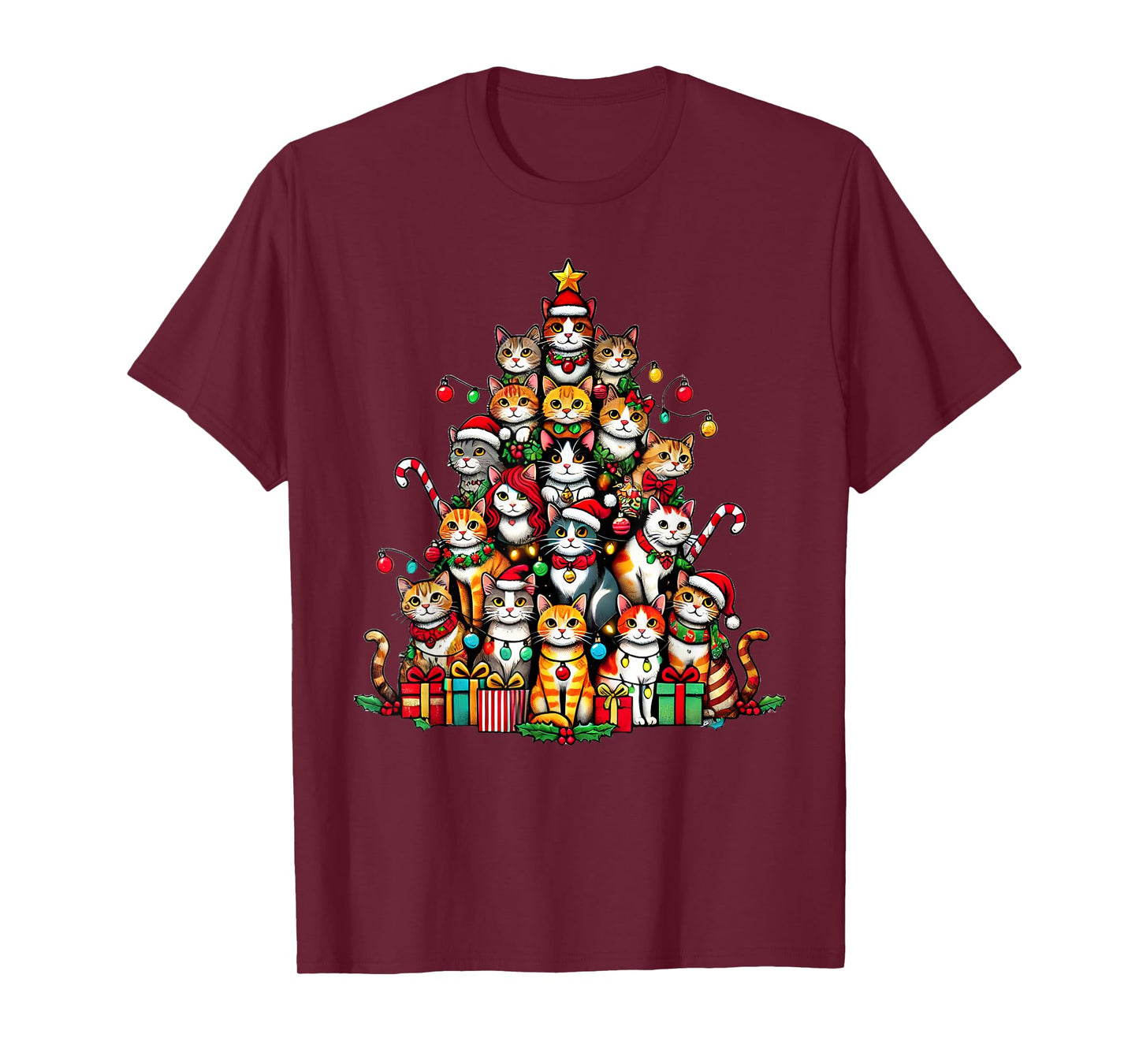 Cat Kitten Christmas Tree Funny Cat Xmas T-Shirt