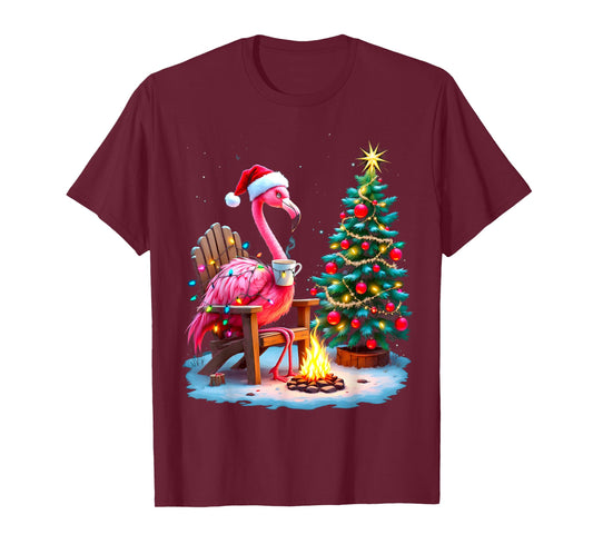 Funny Christmas Flamingo Santa Lights Winter Men Women Kids T-Shirt