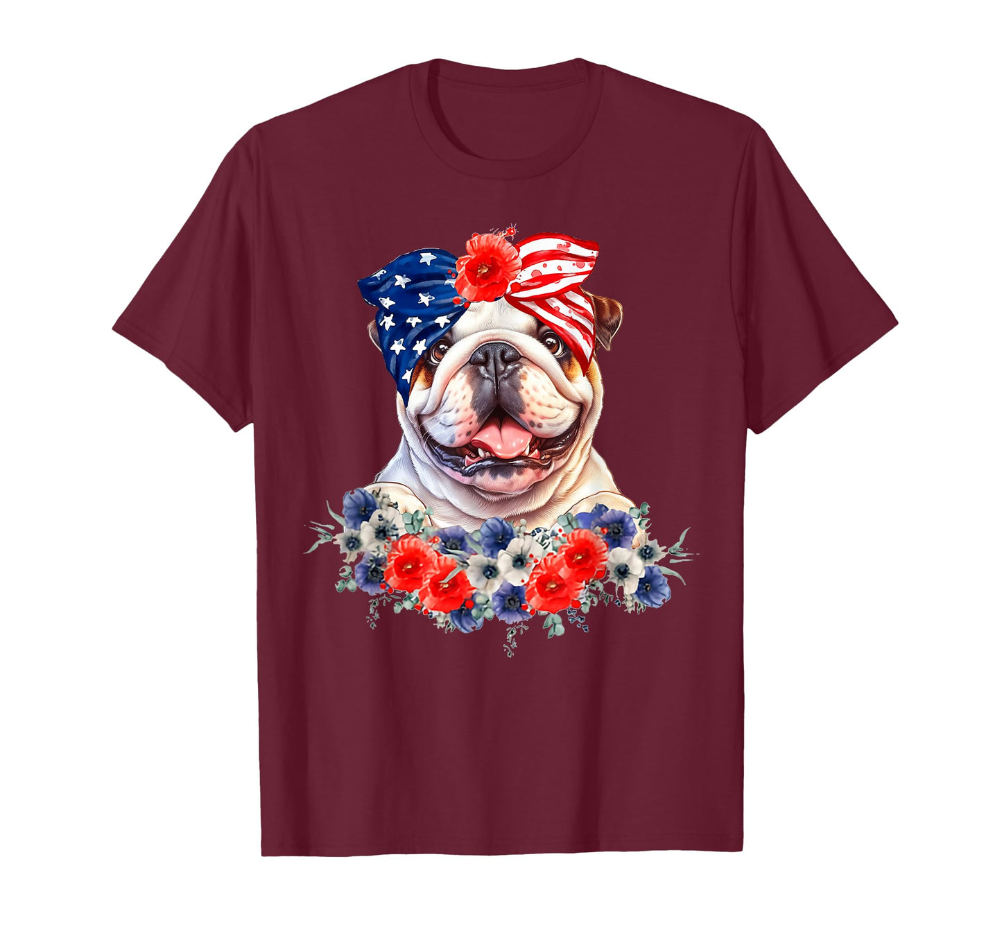 English Bulldog Dog Bandana American Flag 4th Of July T-Shirt