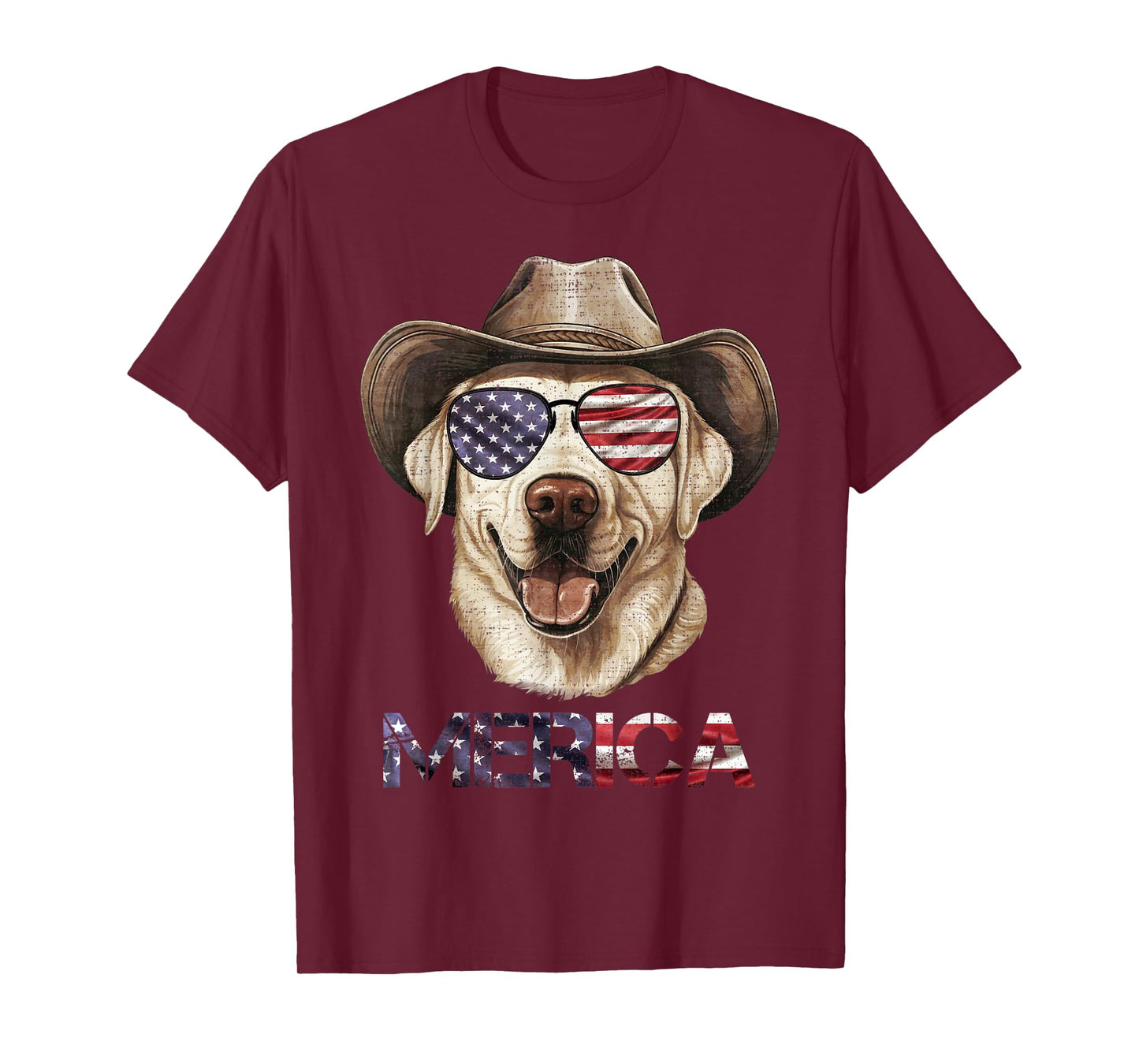 Labrador Dog With Glasses, Merica Lab Dog With USA Flag Women Kids Men T-Shirt