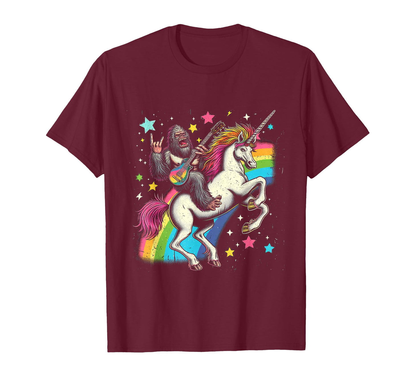 Funny Bigfoot Riding a Rainbow Unicorn T-Shirt